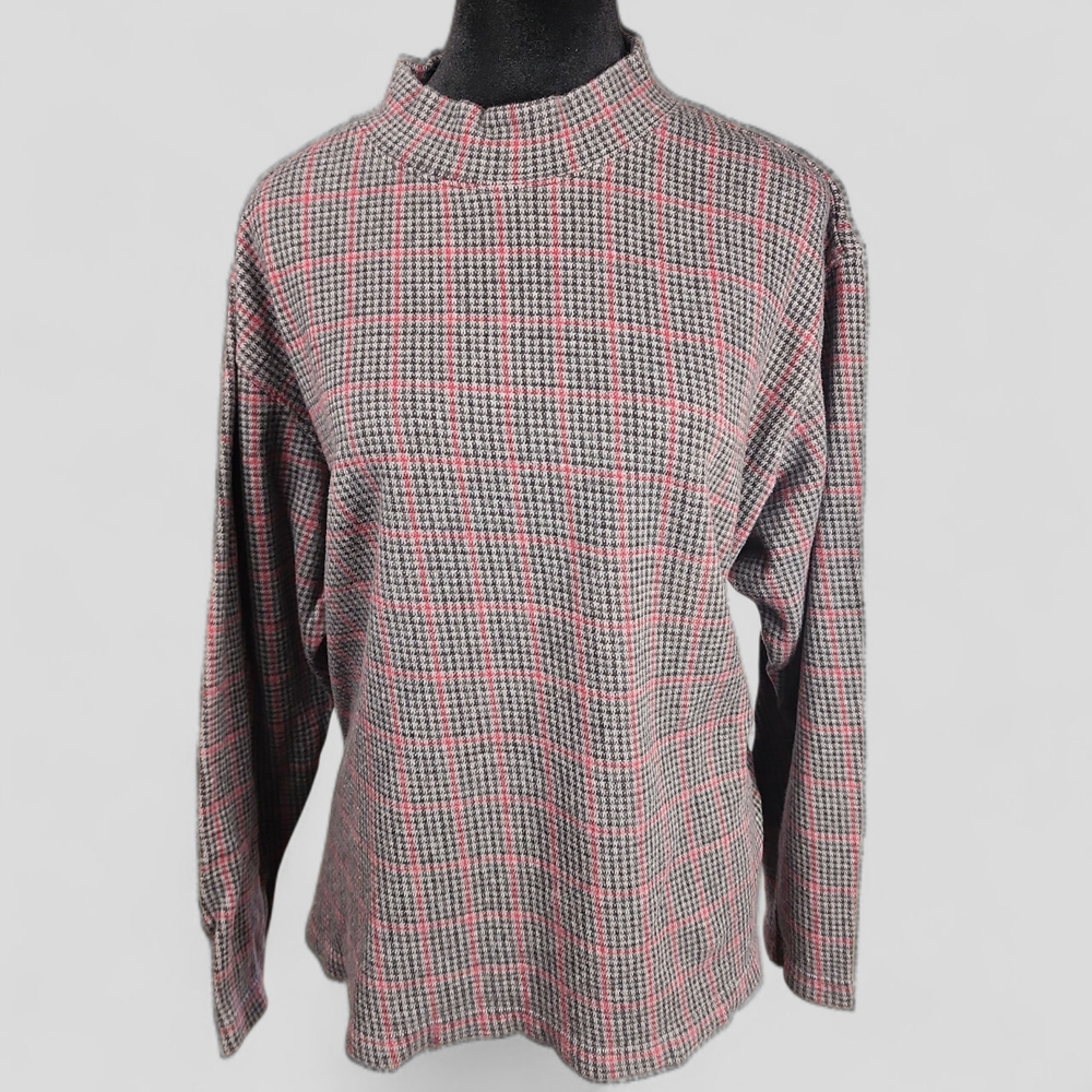 ST. JOHN'S BAY | Preppy Dark Academia Ivy League‎ Red and Grey Plaid Shirt | 2X
